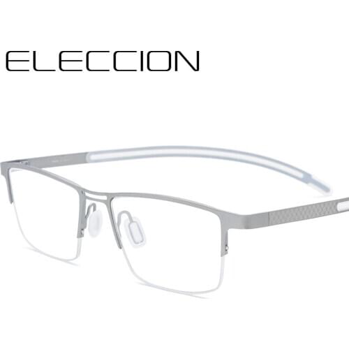 Pure Titanium Glasses Frame Men New Glasses Prescription Semi Rimless Square EYEGLASSES Myopia Optical Eyewear 53-18-145