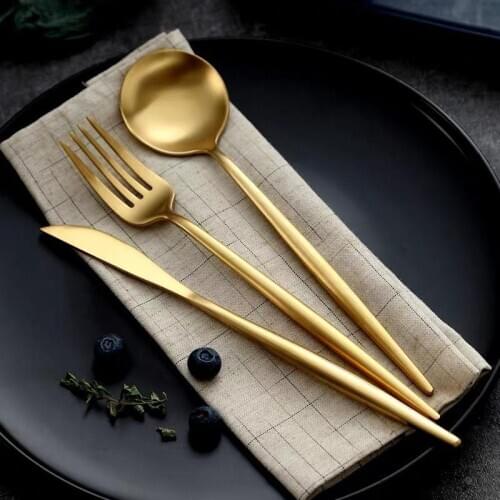 Stainless Steel Cutlery Steak Knife, Fork, Spoon And Chopsticks Set Portugal 304 Gold Custom Western Tableware Gift Box