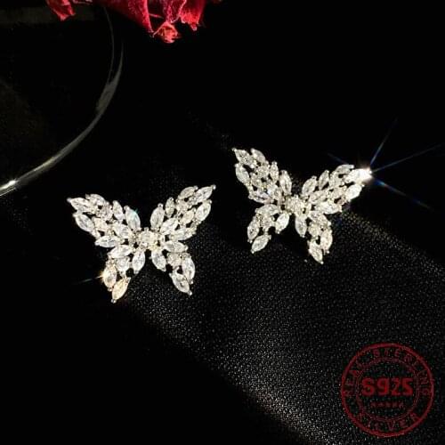 2021 New Luxury Silver Plated AAA Zircon Butterfly Stud Earring For Women Trendy Female Jewelry Wedding Party Valentine Gifts