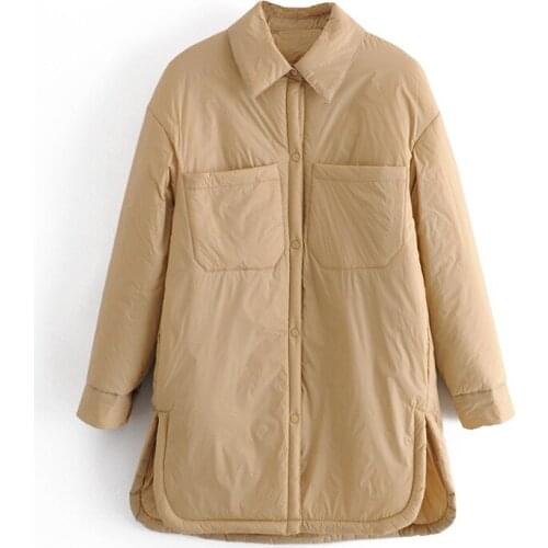 Nice New Autumn Winter Warm Cotton Shirt Jackets Coat Women Vintage Khaki Long Outwear Oversize Solid Pockets Loose Parkas Top