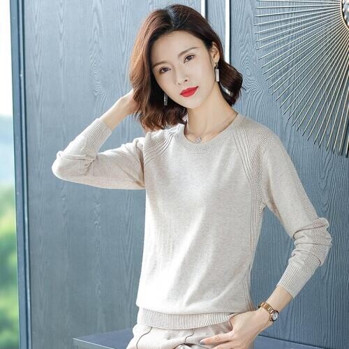Fall Spring Womens Sweater Wear Round Collar Solid Color Knitted Top Female Long-sleeved Thin Casual Pullover Sweaters H9259