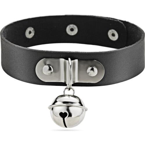 Unique Trendy Punk Bell Exquisite Charms Choker Necklace PU Leather Goth Sexy Gothic Collar Jewelry For Women Girls DX631