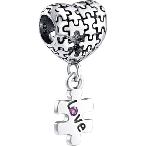 New 925 Sterling Silver Love Jigsaw Pendant Bead Charms Fit Original Pandora charm Bracelets necklace For Women DIY Jewelry