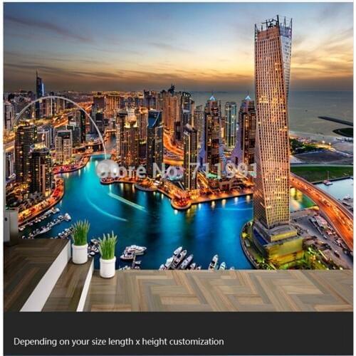 Custom photo wallpaper,3d wall paper for living roomsroom bedroom TV wall waterproof pvc wallpaper night view of Dubai City