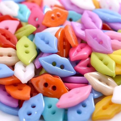 50Pcs Mouth Shape Mixed Color Resin Buttons 2 Holes Scrapbooking Solid Random Sewing Buttons For DIY Dolls Apparrel Accessories