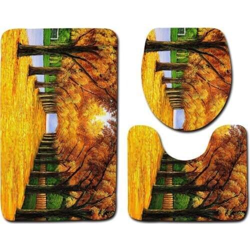 Plants Tree Printed 3pcs Mats For Bathroom And Toilet Non-slip Floor Mats Toilet Seat Cover Bath Rugs Bathroom Accessories