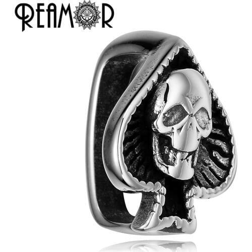 REAMOR High Quality 5pcs 316l Stainless Steel Spades Skull Beads European Large Square Hole Spacer Beads Bracelet Jewelry Making