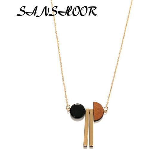 Christmas Gift Free Shipping Fashionable Woman New Jewelry Minimalist Lady Necklace Geometric Round Wood Combination Pendant