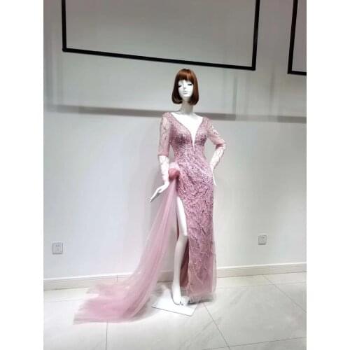 Purple Pink High Slit Gowns Fashion Ladies Bling Bling Eveningdress Luxury Host Dress For Women Wedding Party Graduation Formal