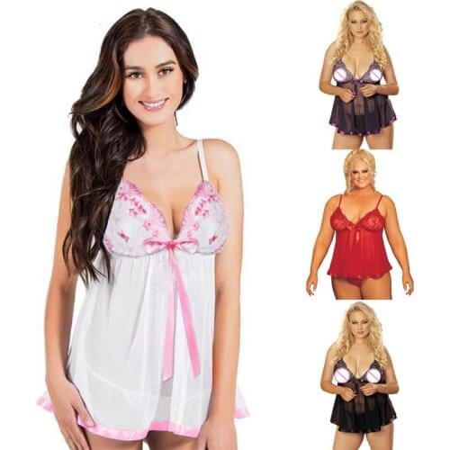 Mesh Bodysuit Lingerie Erotic Women Black Lace Plus Size Costume Sleepwear Dress Transparent Hollow-out Chemise Underwear