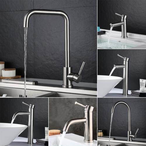 Stainless Steel Kitchen Faucet Bathroom Basin Faucet Single Handle Wash Basin Sink Tap Cold and Hot Water Mixer Tap Deck Mounted
