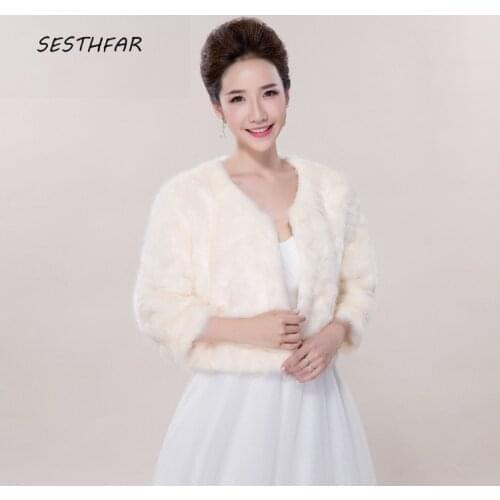 Wedding Shawls Ladies Cape Bridal Bolero Evening Dresses Faux Fur Bride Shoulder Wraps Party Jacket Shrug PJ044