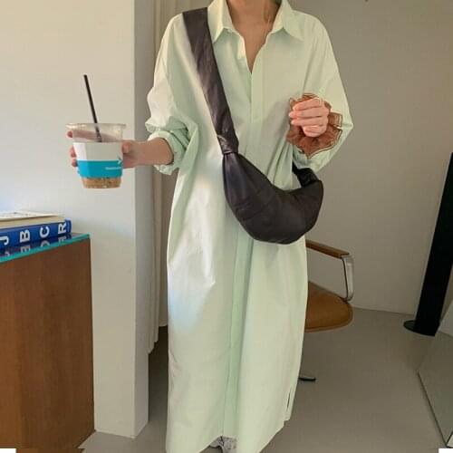 2021 New Women Spring Casual Oversized Long Shirt Dress Sashes Lapel Collar Single Breasted Maxi Dresses