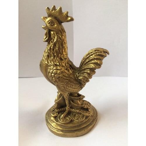 Chino fengshui latón riqueza dinero moneda yuanbao animal pollo Gallo estatua metal artesanía