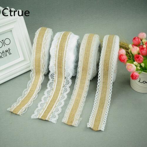 10meter jute burlap ribbon with write lace rustic wedding decor Hessian Ribbon Wrapping vintage wedding decoration