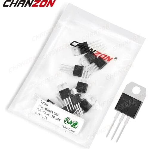 10Pcs BTA24-800 TO-220 BTA24 Triac SCR Transistor Bipolar Junction BJT Triode Tube Fets Thyristor 25A 800V Integrated Circuits
