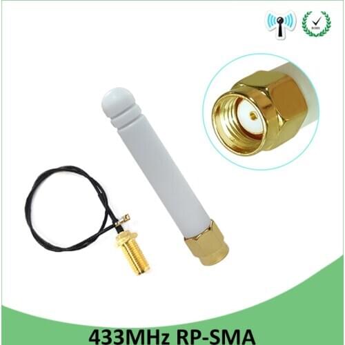 20pcs 433Mhz lora Antenna 3dbi GSM 433 IOTRP-SMA Connector Rubber Lorawan antenna+ IPX to SMA Male Extension Cord Pigtail Cable