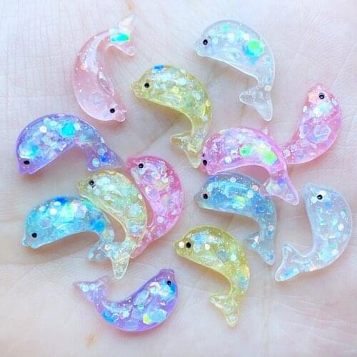 20Pcs Resin Lovely Mini Cartoon Shining Dolphin Flatback Cabochon Scrapbook Kawaii DIY Jewelry Craft Decoration Accessories L69