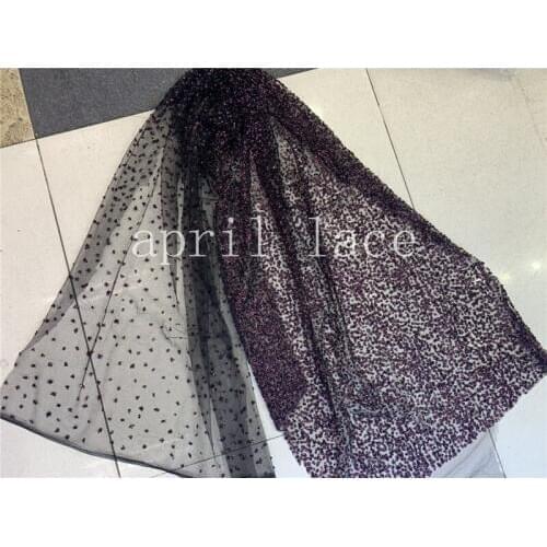 2019 5yards/lot RX03 black mesh dark purple luxury dobby hand print sequin glitter glued fabric for sawing bridal wedding dress