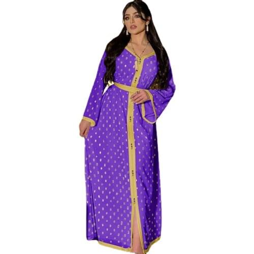 2021 New Muslim Kaftan Abaya Dress Kimono Women Dubai 2 Piece Set Pot Dolt Print Gown Turkish Islamic Clothing Djellaba Femme