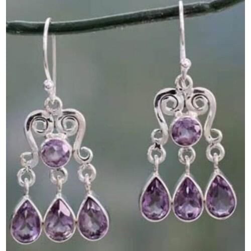 2021 Wholesale New European and American Fashion Purple Crystal Earrings Korean Retro Palace Earrings Jewelry
