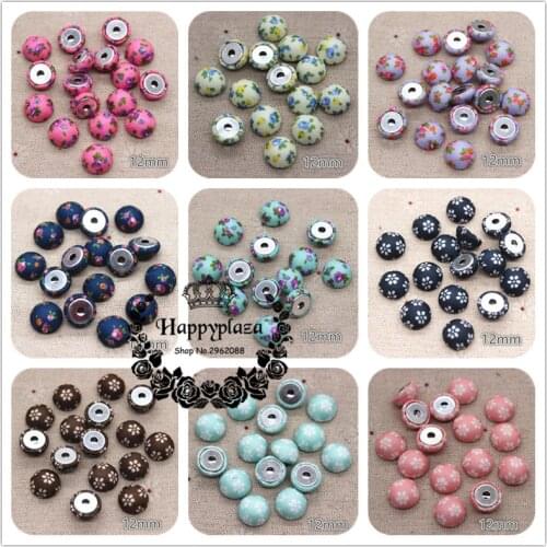 50pcs 12mm Half Drilled Half Hole Flower Fabric Covered Round Buttons Home Garden Crafts Cabochon Scrapbook Hair ball Center