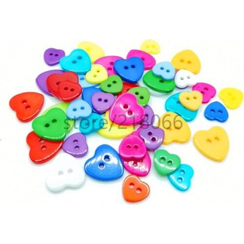 50pcs/Pack 11/15mm 2 Holes Cute Heart Resin Button Sewing Accessories Lots Colorful Mixed color