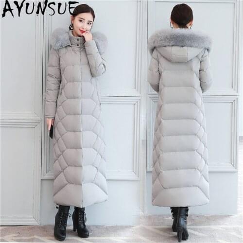 AYUNSUE Long Winter Coat Women 95% White Duck Down Jacket Woman Hooded Real Fox Fur Collar Hooded Parkas Woman Ropa Mujer 2020