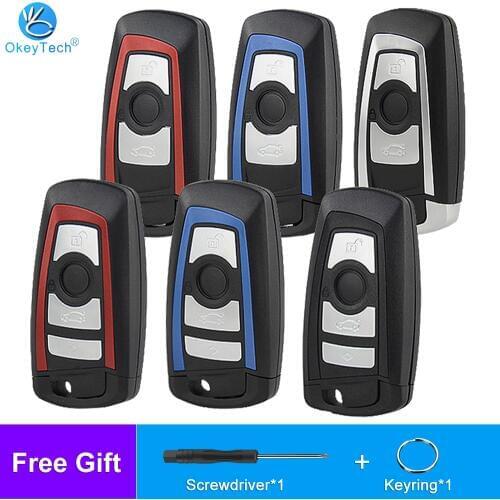 OkeyTech Remote Car Key Case For BMW CAS4 F 3 5 7 Series E90 E92 E93 X5 F10 F20 F30 F40 3/4 Buttons Replacement Smart Key Shell