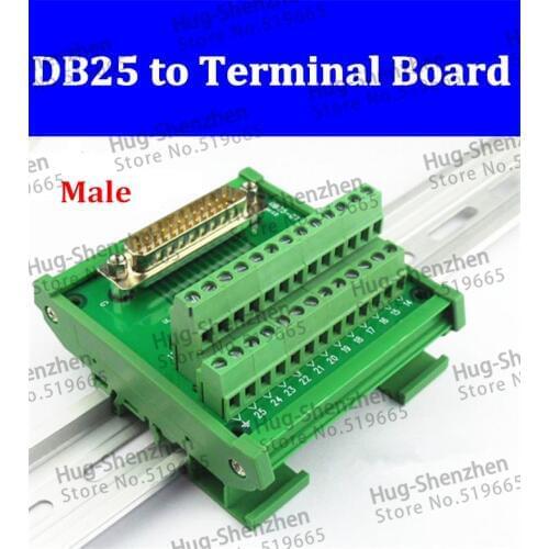 DB25 male D-SUB 25 Pin Port Signals Breakout PCB Board Screw terminal Adapter connector DR25 with housing Din Rail Mounting