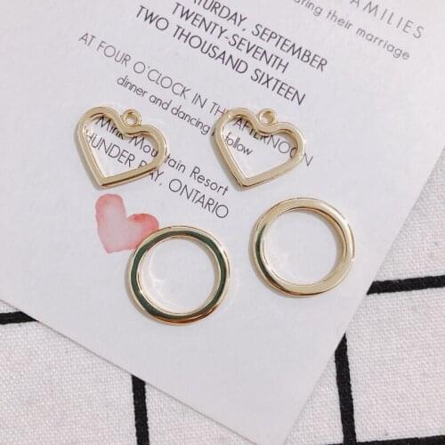 DIY Fashion Simple Peach Heart Round KC Gold Belt Hanging Peach Heart Earrings Accessories Material 10 Pieces