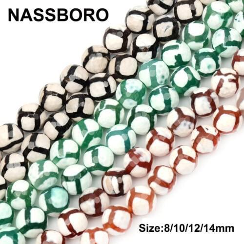 Football Tibetan Dzi Beads Natural Stripe Stone Beads For Jewelry Making Red Green Black Round Loose Bead Ball DIY Bracelets