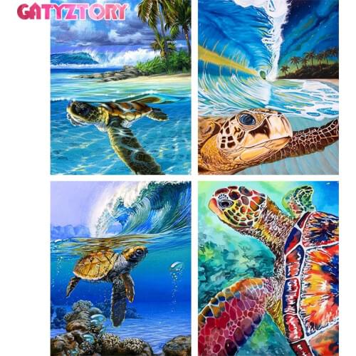 GATYZTORY Sea turtle Frame DIY Painting By Numbers Landscape Acrylic Paint By Numbers Wall Art Picture Unique Gift Home Decors