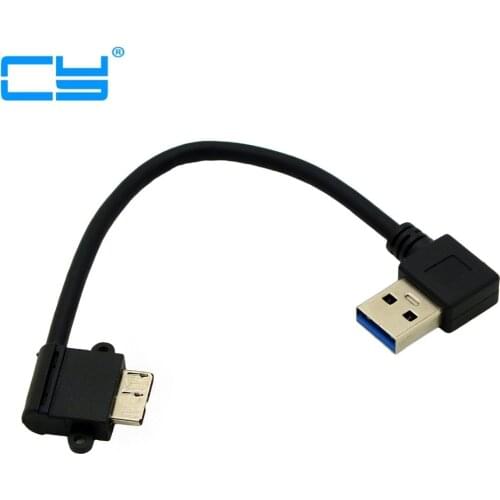 0.25M 90 Degree Right Angled USB 3.0 A Male to Left Angled Micro USB 3.0 Cable Cord Black For Mobile HDD Note 3 S5