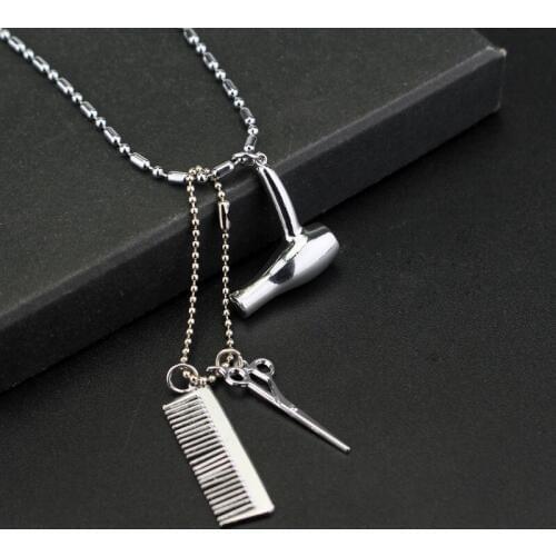 Creative Jewelry Necklace Tools Hair Dryer/Scissor/Comb Pendants Necklace Barber Shop Hair Dresser Present Necklace Collier