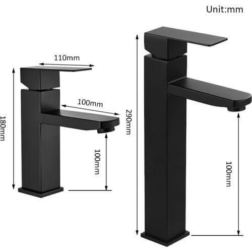 Vidric Matte Black Square Basin Faucet Black, Bathroom Washbasin Mixer Tap Single Handle Mixer Tap, Basin Tap Torneira da bacia