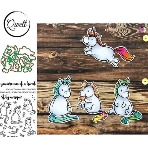 QWELL Various Unicorn Metal Cutting Dies Match Clear Silicone Stamps Words Stay Unique DIY Scrapbooking Craft Card 2020 New