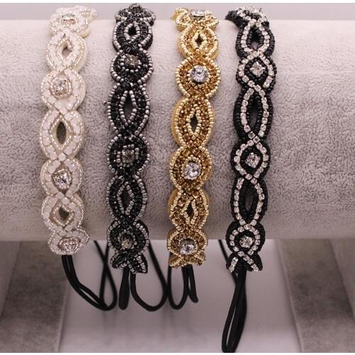 Metting Joura Vintage Seed Beads Braided Headband Rhinestone Elastic Hair Band For Women & Girls Hair Accessories