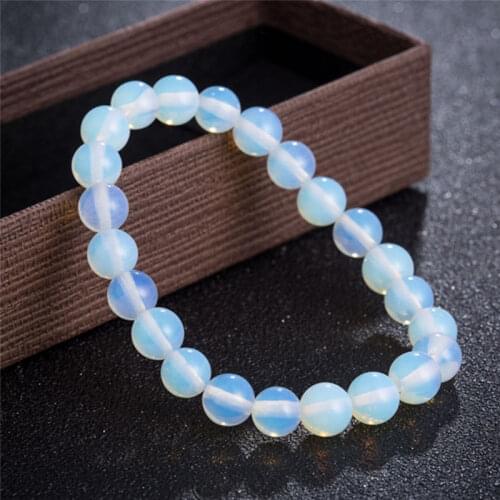 Fashion 8mm Round Crystal Moonstone Natural Stone Stretched Beaded Bracelet for Women