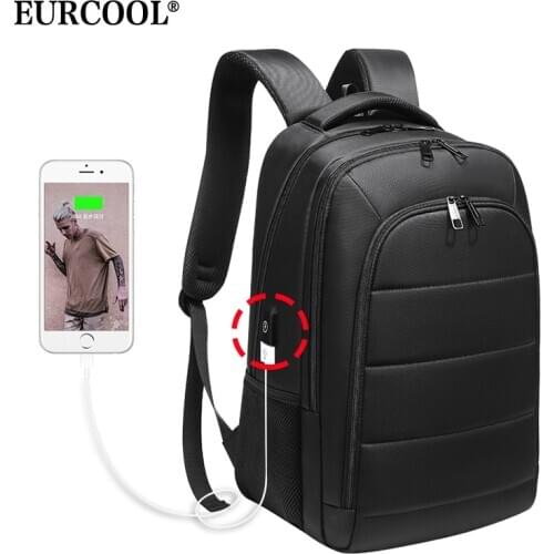 EURCOOL Men 15.6 inch Laptop Backpack USB Charging for Male Mochila Travel Bags Water Repellent Teenage Backpacks School n0001
