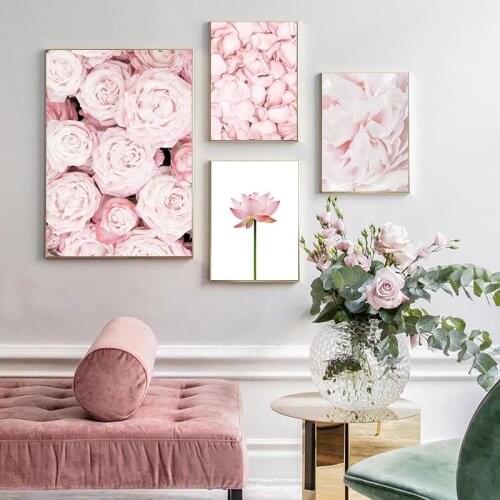 Pink Pineapple Rose Lotus Flower Wall Poster Nordic Botanical Floral Print Scandinavian Canvas Painting Contemporary Art Picture