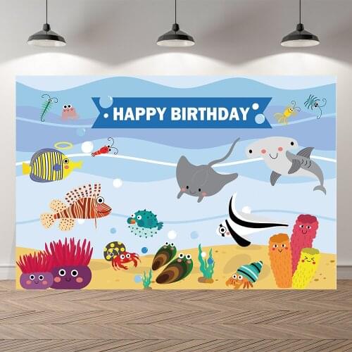 Neoback Ocean Summer Blue Sea Fish Friends Cartoon Baby Backdrop Customized Kids Birthday Party Decorations Background Photocall