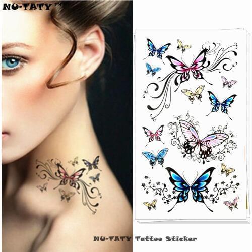 Nu-TATY Poetic Flying Butterfly Temporary Tattoo Body Art Arm Flash Tattoo Stickers 17*10cm Waterproof Fake Henna Painless Tatto