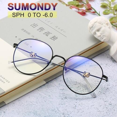 SUMONDY Diopter 0 -0.5 TO -6 TR90 Frame Myopia Glasses Women Men Panda Alloy Frame Prescription Spectacles Nearsighted UF71