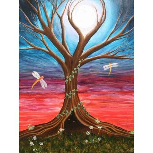 Scenery Tree Landscape Printed Canvas 11CT Cross Stitch Embroidery Patterns DMC Threads Sewing Needlework Handiwork Package