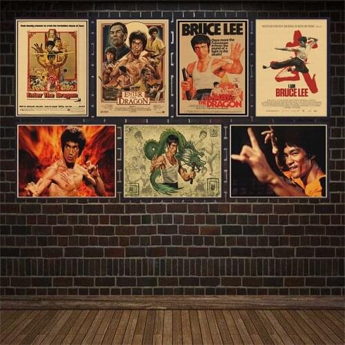 Retro posters Bruce lee nostalgic classic movie poster Kung fu master Brown paper coffee bar home decor