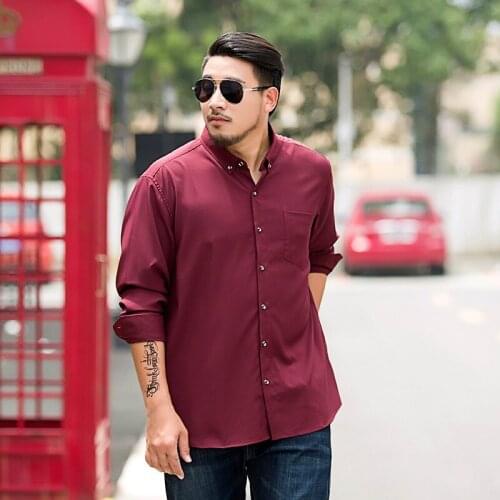 Fashion Loose Slim Fit Men Wine Red Casual Shirt Plus Size Long Sleeve Shirt Top Autumn Social Male Button Shirt for Boy 7xl 8xl