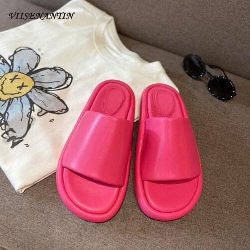 2021 summer new candy color leather open-toed soft bread flat simple and comfortable beach sandals and slippers