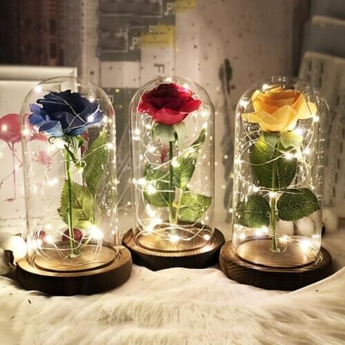 Valentines Day Glass Cover Rose Flower Gift Led Christmas Gift Simulation Flower Creative Immortal Flower Gift Box Decoration
