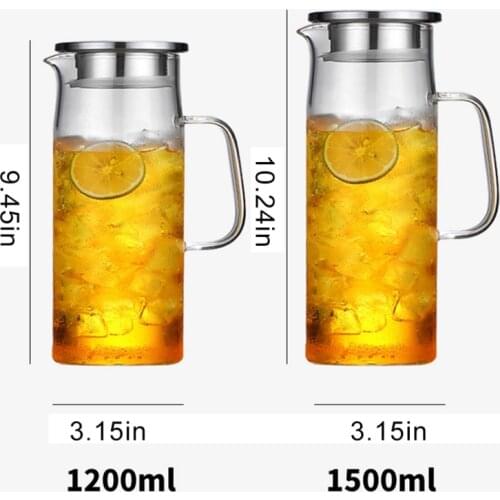 1L-1.5LHeat-resistant Glass Jug Straight Body Pot Cold Water Cup Teapot Boiling Water Quality Alloy Tea Cover Cold Water Bottle